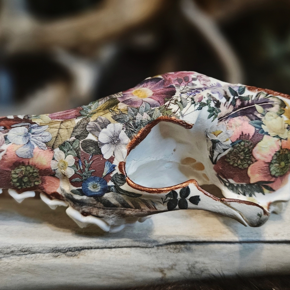Red and Pink Mixed Media Skull Art
